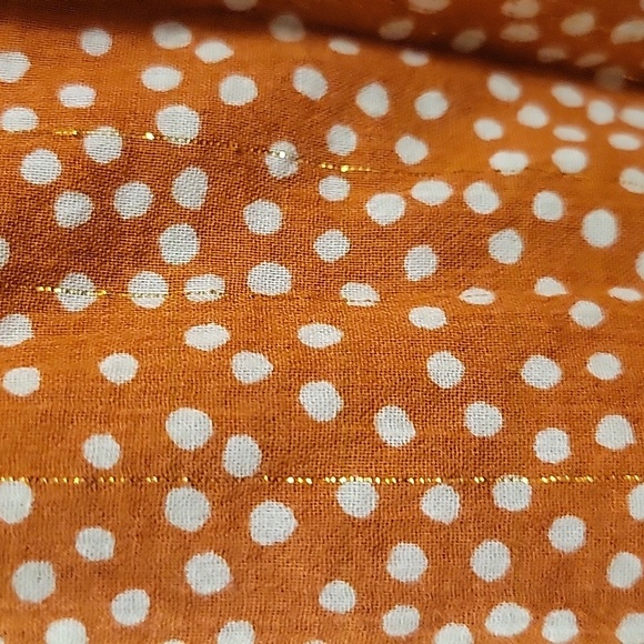 Loft pumpkin autumn polka dot farm house button down blouse L with gold threads - Picture 4 of 8
